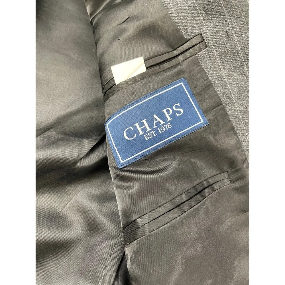 Chaps Mens 100% Wool Pinstripe 2 Piece Suit‎ Charcoal Grey 40S 33W x 30L